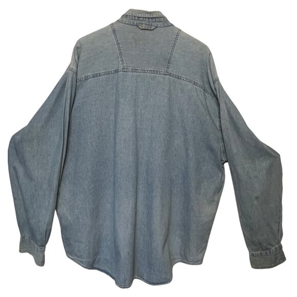 Vintage Men's XXL Denim Shirt Embroidered Star Stripe Design Pockets Y2K Westen - Picture 2 of 16